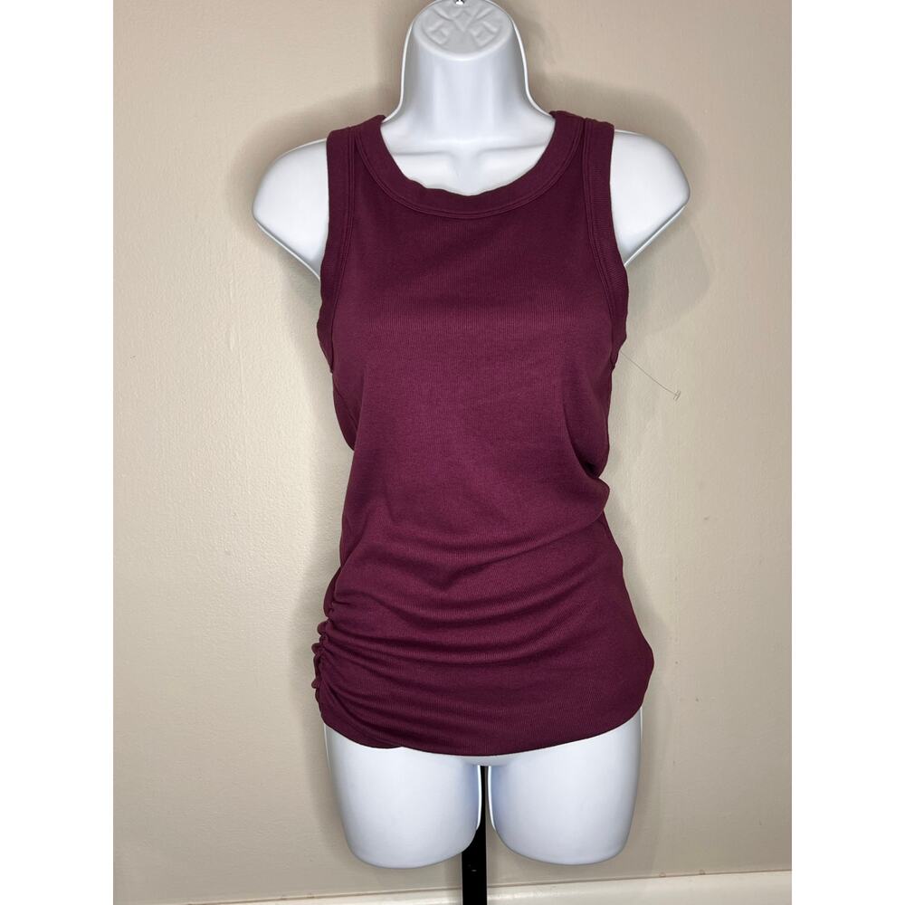 Michael Stars Halley Ribbed Tank Top with Ruching Ruby Women's Size Medium NWOT - Picture 3 of 8